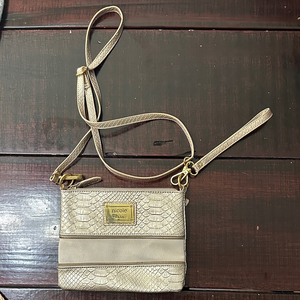 Nicole Miller Textured Goldish Colored Crossbody Bag/Wristlet